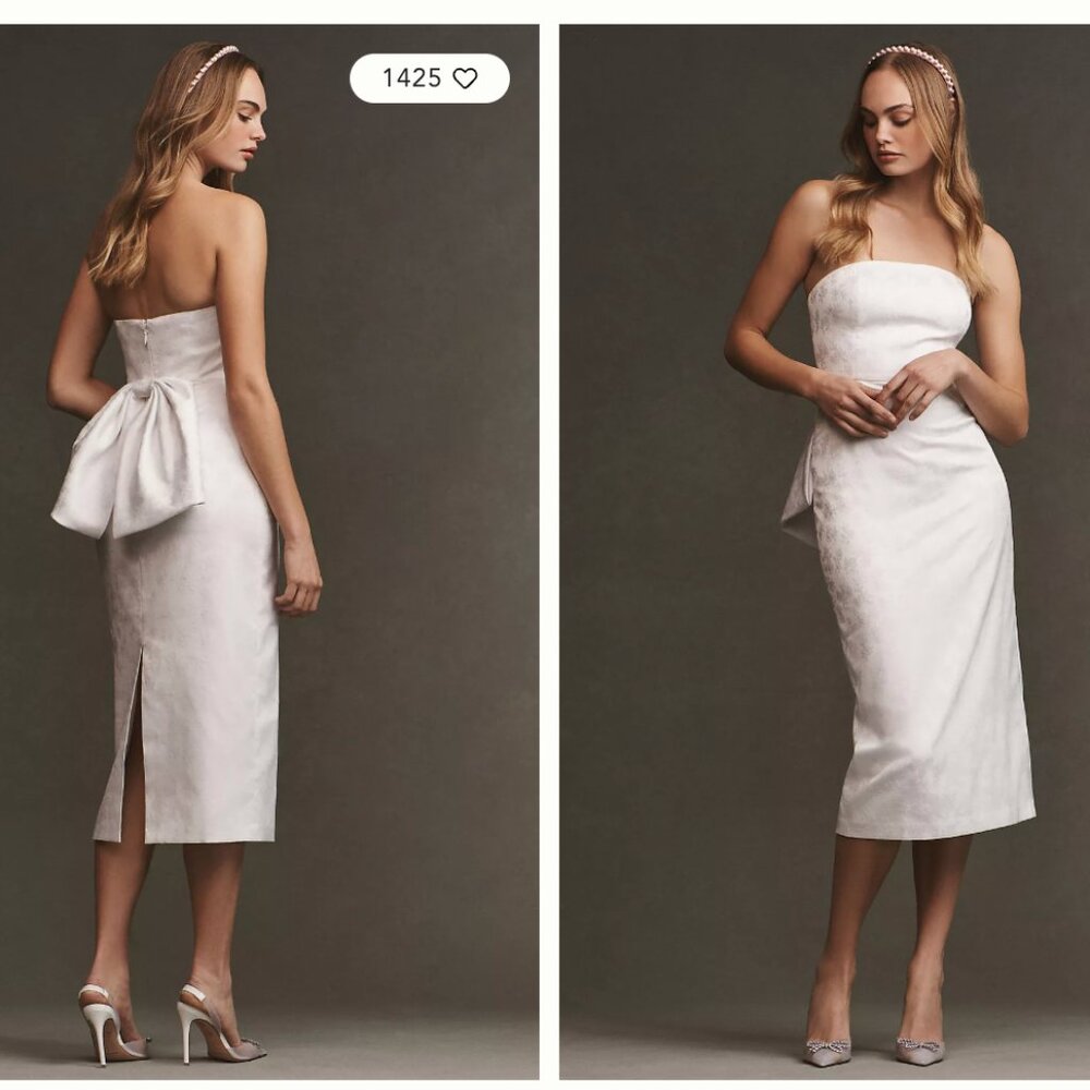 Sachin & Babi Gemma Strapless Back-Bow Stretch Jacquard Midi Dress — S